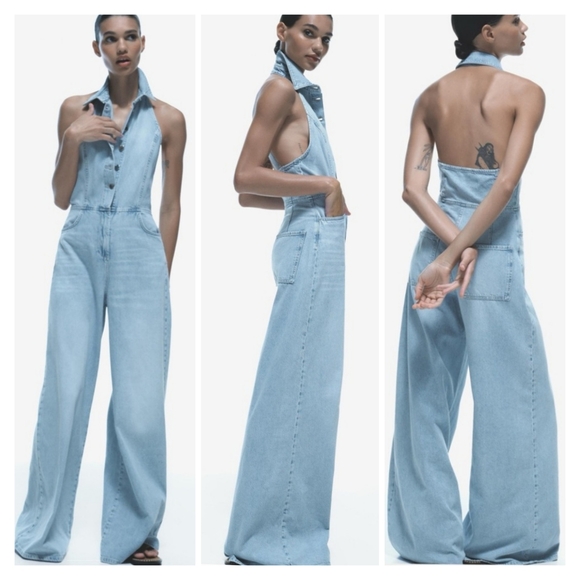 Zara Pants - Zara Wide Leg Denim Jumpsuit Size L